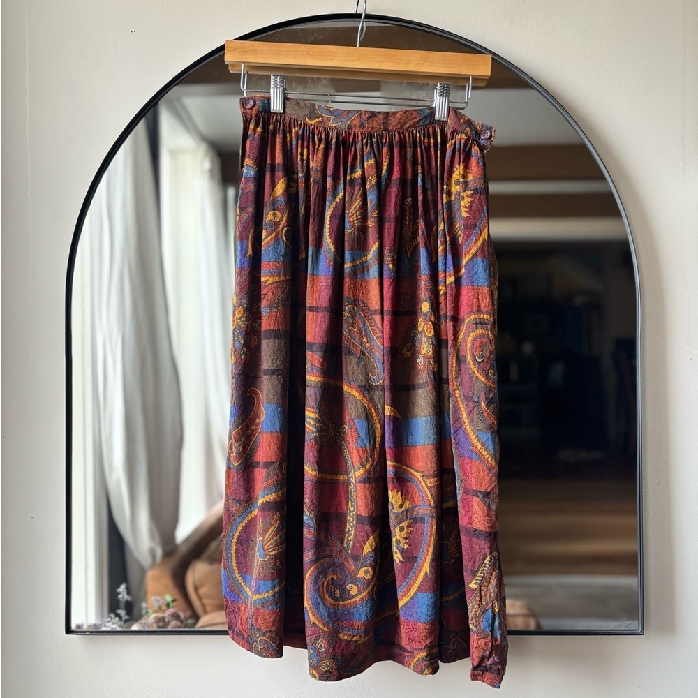 1980s VINTAGE Albert Nipon  | Paisley silk midi skirt | size 12